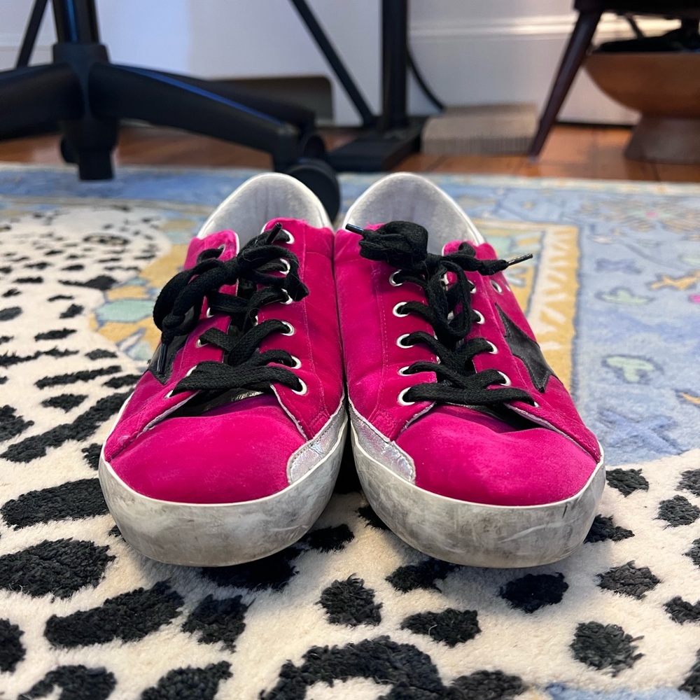 Golden Goose Hot Pink Suede Sneakers with Black Star - Picture 7 of 11